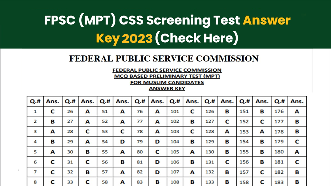 Answer Key - MPT Examination for CSS-2025 Online PDF